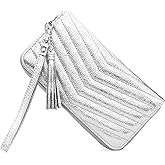 befen Black Wallet for Women Soft Genuine Leather Quilted Wristlet Clutch Wallet RFID Blocking Zip Around Designer Wallet