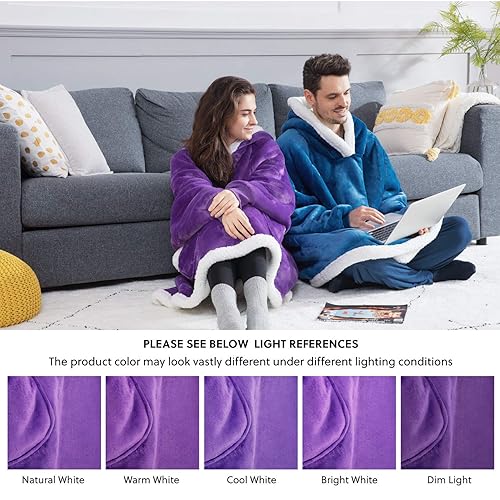 Bedsure Wearable Blanket Hoodie for Kid Sherpa Fleece Hooded