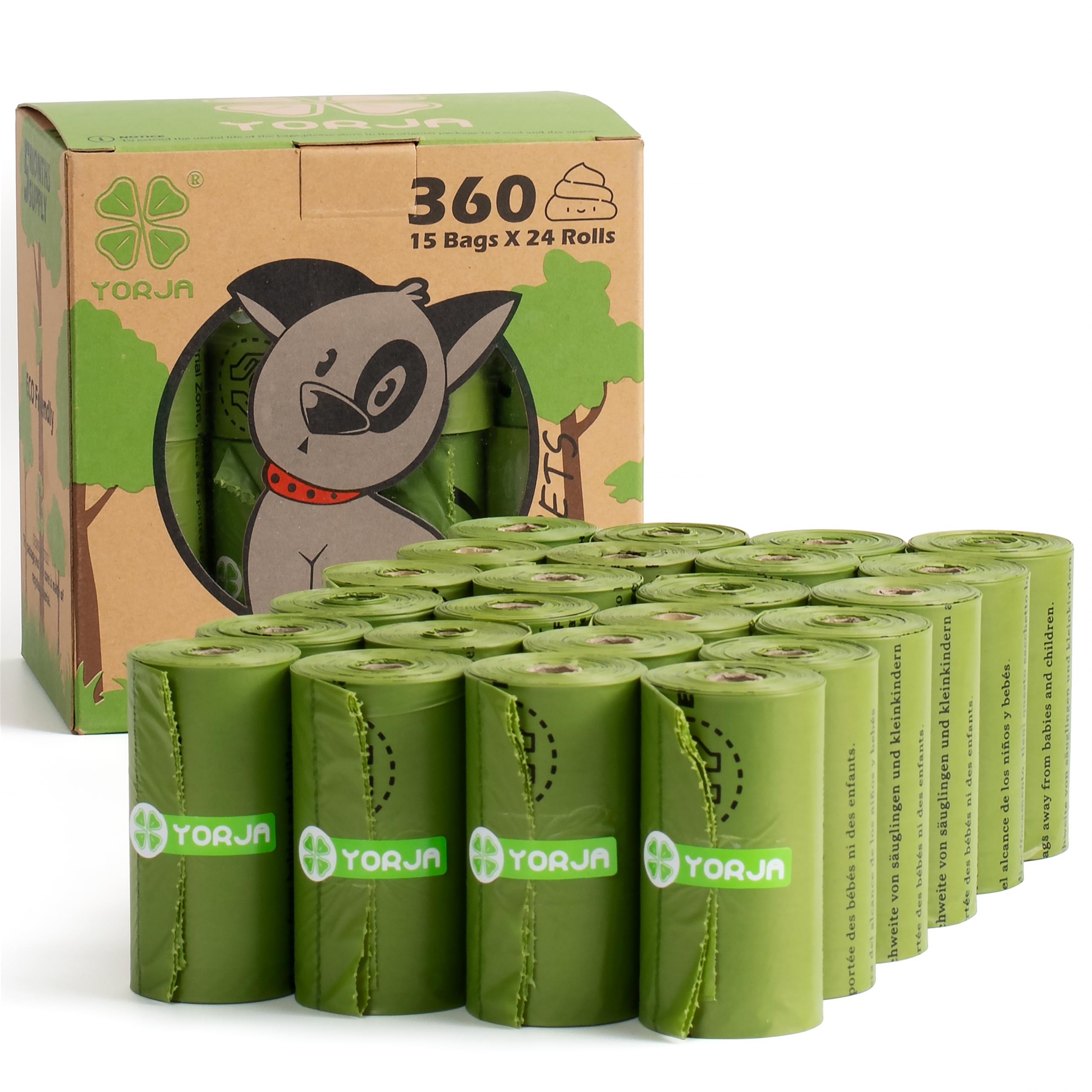 YORJA Dog Poo Bags, 360 Pet Poop Bags, Extra Thick and Strong 100% Leak-Proof Unscented Waste Bags (Green)