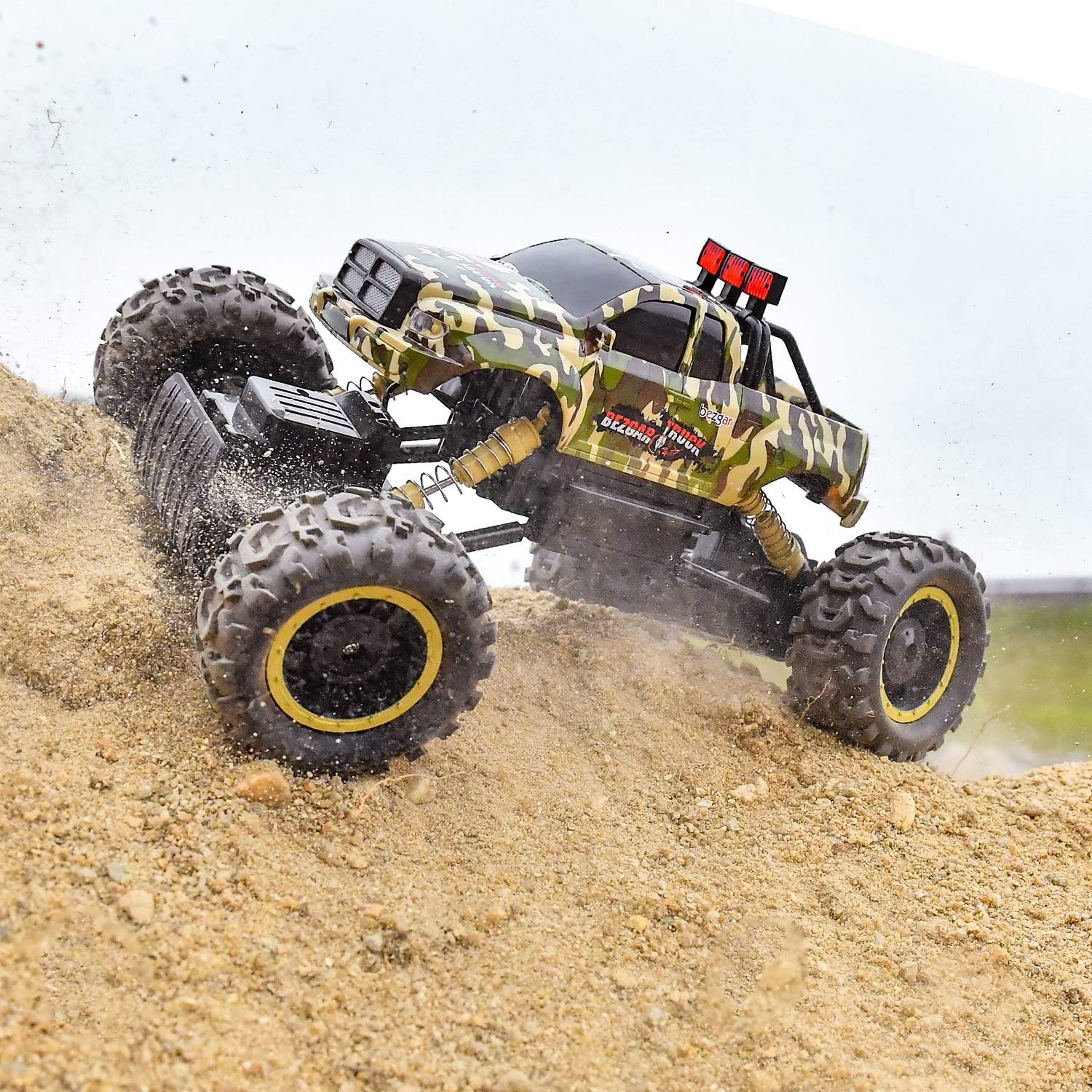 BEZGAR 12 Toy Grade 1:12 Scale Remote Control Crawler, 4WD High Speed 15 Km/h All Terrains Electric Toy Off Road RC Monster Vehicle Truck Car with Rechargeable Batteries for Boys Kids Teens and Adults: Toys & Games