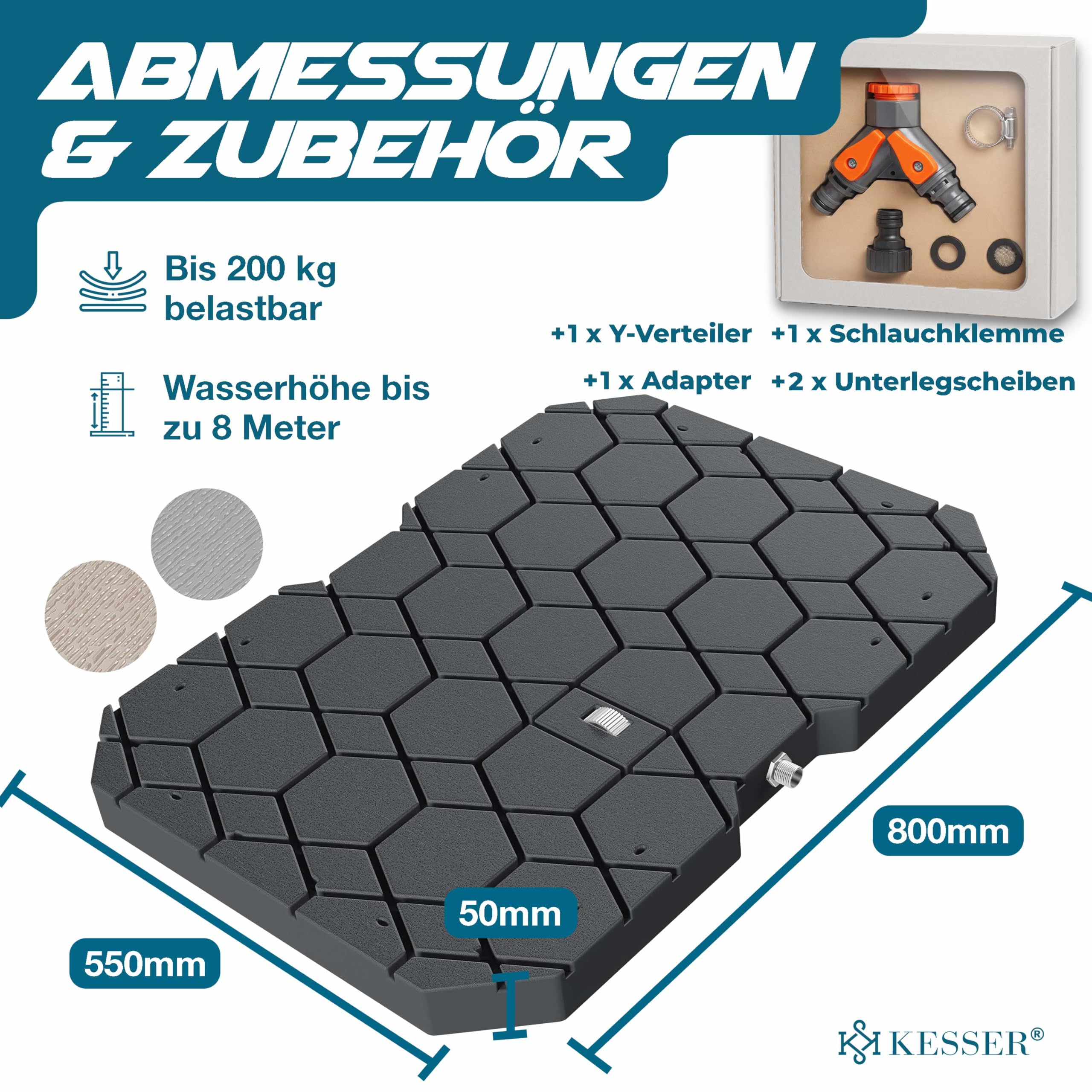 KESSER® Bodendusche Geo Gartendusche, Dusche für alle - Groß, Klein & Vierbeiner, rutschfest, UV- & Wetterfest, Rostfrei & Schimmelresistent, Steuerung über Fußrad, Inklusive Zubehör, Anthrazit 3