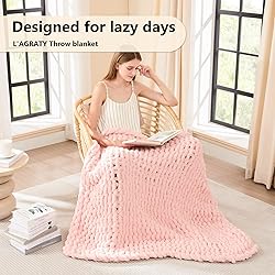 L'AGRATY Chunky Knit Blanket Throw - Soft Chenille