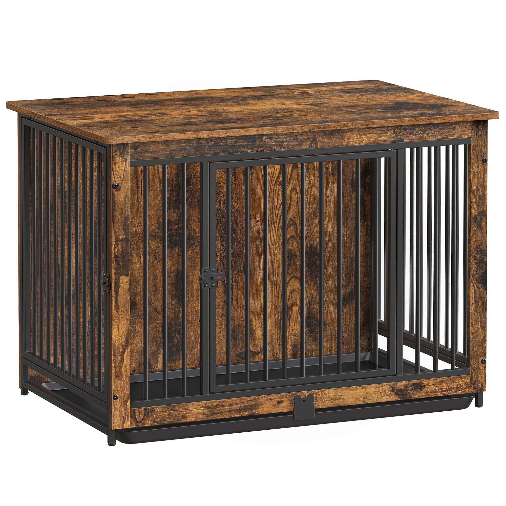 Photo 1 of **MINOR SCRATCHES ** Feandrea Dog Crate Furniture, 38 Inches Dog Kennel for Dogs up to 70 lb, with Removable Tray, Heavy-Duty Dog Cage End Table, Double Doors Dog House, Rustic Brown UPFC013X01