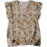 SOLY HUX Women's Floral Summer Blouse V Neck Ruffle Sleeve Shirts Casual Vintage Tops