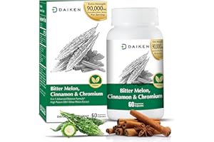 DAIKEN Bitter Melon, Cinnamon & Chromium, 90,000 mg Bitter Melon Equivalent Per Serving Extra Strength, 100% Vegetarian Bitter Melon Capsules with Cinnamon Chromium & Zinc, 60 Capsules