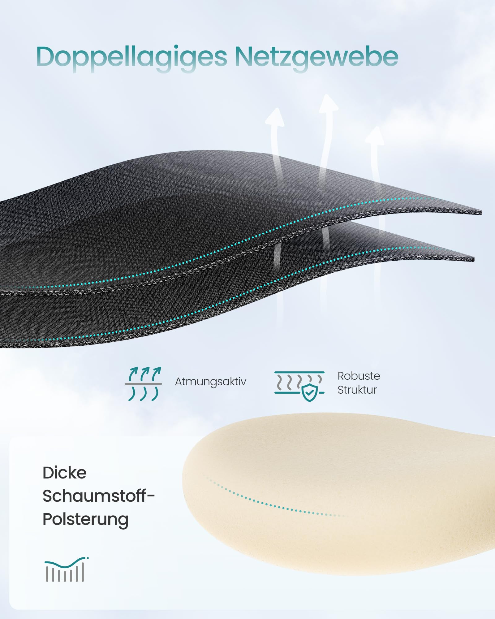 SONGMICS Bürostuhl ergonomisch, Schreibtischstuhl, Computerstuhl, verstellbare Lenden- und Kopfstütze, bis 150 kg belastbar, höhenverstellbar, tintenschwarz OBN066BH01 6