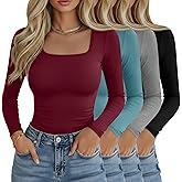 Riyiper 4 Pack Women's Square Neck Long Sleeve Tops Going Out Slim Fit Shirts Tight Layer Basic Tee 2026 Winter