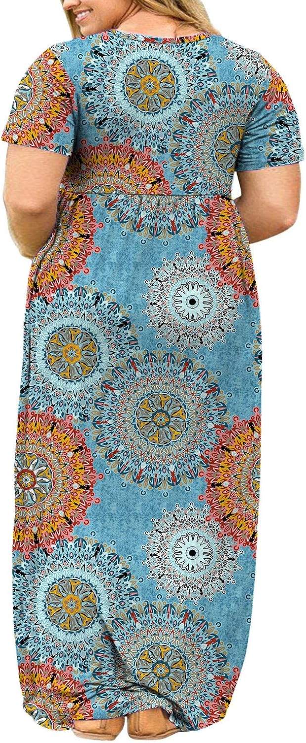 BISHUIGE Women Summer L-6X Plus Size Maxi Dress Long Dresses with Pockets at  Women’s Clothing store