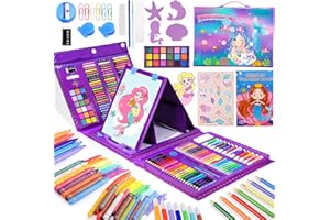 TOYJOLKA Art Supplies,215 PCS Drawing Art Kits with Double Sided Trifold Easel, Crayons, Colored Pencils,Oil Pastels,Watercolor Pens,Markers,Arts and Crafts for Kids Christmas Stocking Stuffers for Kids