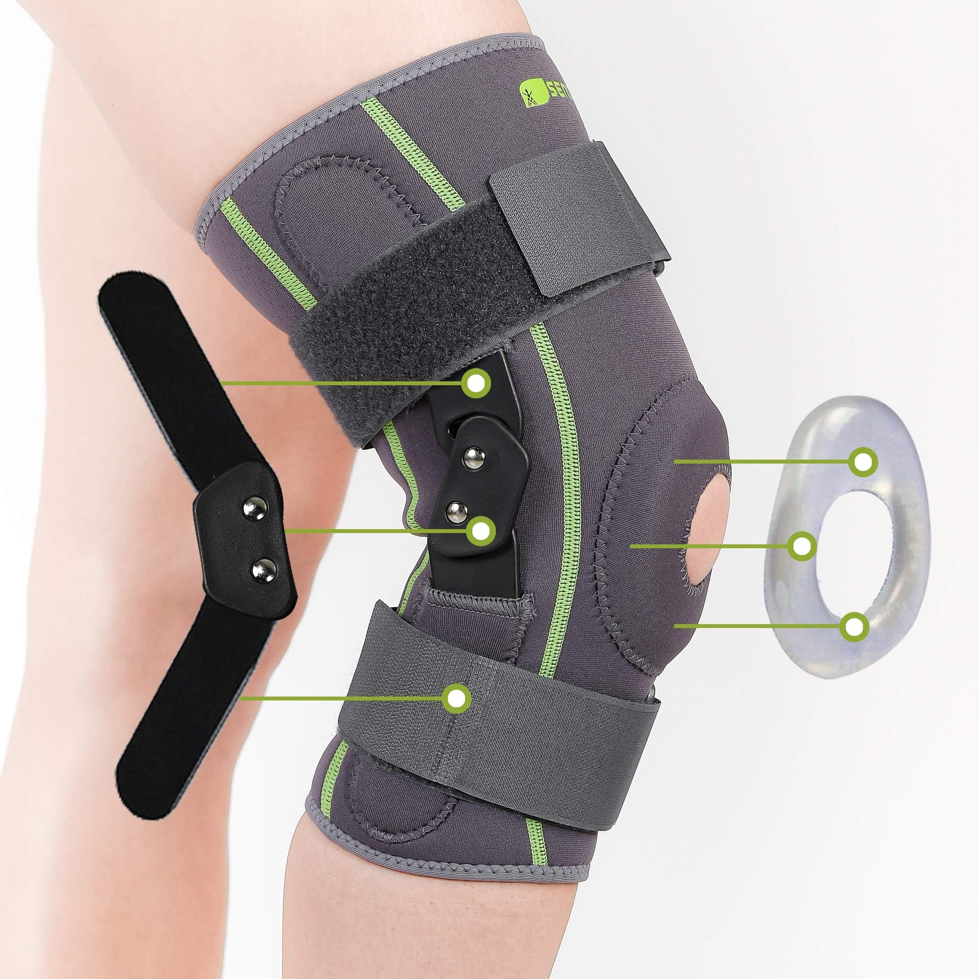 SENTEQ Hinged Compression Knee Brace - Medical Grade Neoprene - Provides Support and Relieves Patella Tendonitis, Stabilize ACL/LCL Ligament, Sprains, Hypertension and Arthritic Pain (SQ1-L005XL)