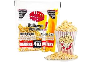 Bullseye Popcorn All-in-One Tri-Pack Rich buttery movie theater taste. 4 oz bag 36pcs