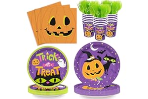 AGoooodySet 120pcs Halloween Party Supplies Trick Or Treat Plates Napkins Paper Cups Green Disposable Forks Tableware Set Halloween Party Supplies Sever 24 Guests