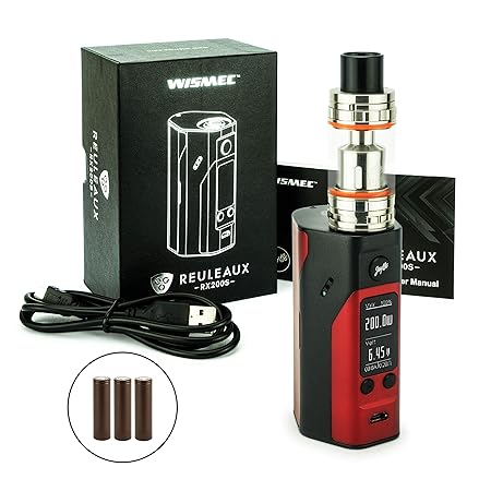 Wismec RX200S + Steamax/Smok TFV8 + 3 x 3000mAh Akku (enthält kein Nikotin) (Schwarz/Rot)