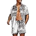 COOFANDY Men's Hawaiian Matching Set Summer Tropical Beach Shirt 2 Piece Outfits Flower Button Down Shirts and Shorts