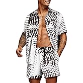 COOFANDY Men's Hawaiian Matching Set Summer Beach 2 Piece Outfits Flower Button Down Shirts and Shorts Vacation Outfits