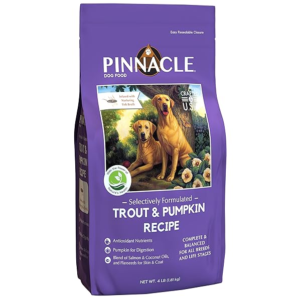 PINNACLE PET PINNACLE TROUT & PUMPKIN DRY DOG FOOD 4 LB, INFUSED WITH BROTH