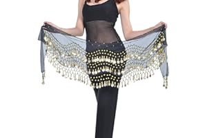 REINDEAR Vogue Style Chiffon Dangling Gold Coins Belly Dance Hip Scarf