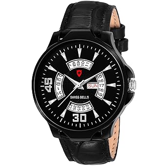 Svviss Bells Original Black Dial Black Strap Day and Date Multifunction Chronograph Watch for Men - SB-1096