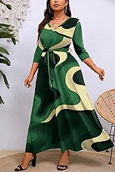 Runwind Plus Size Dress for Women - 3/4 Sleeve V