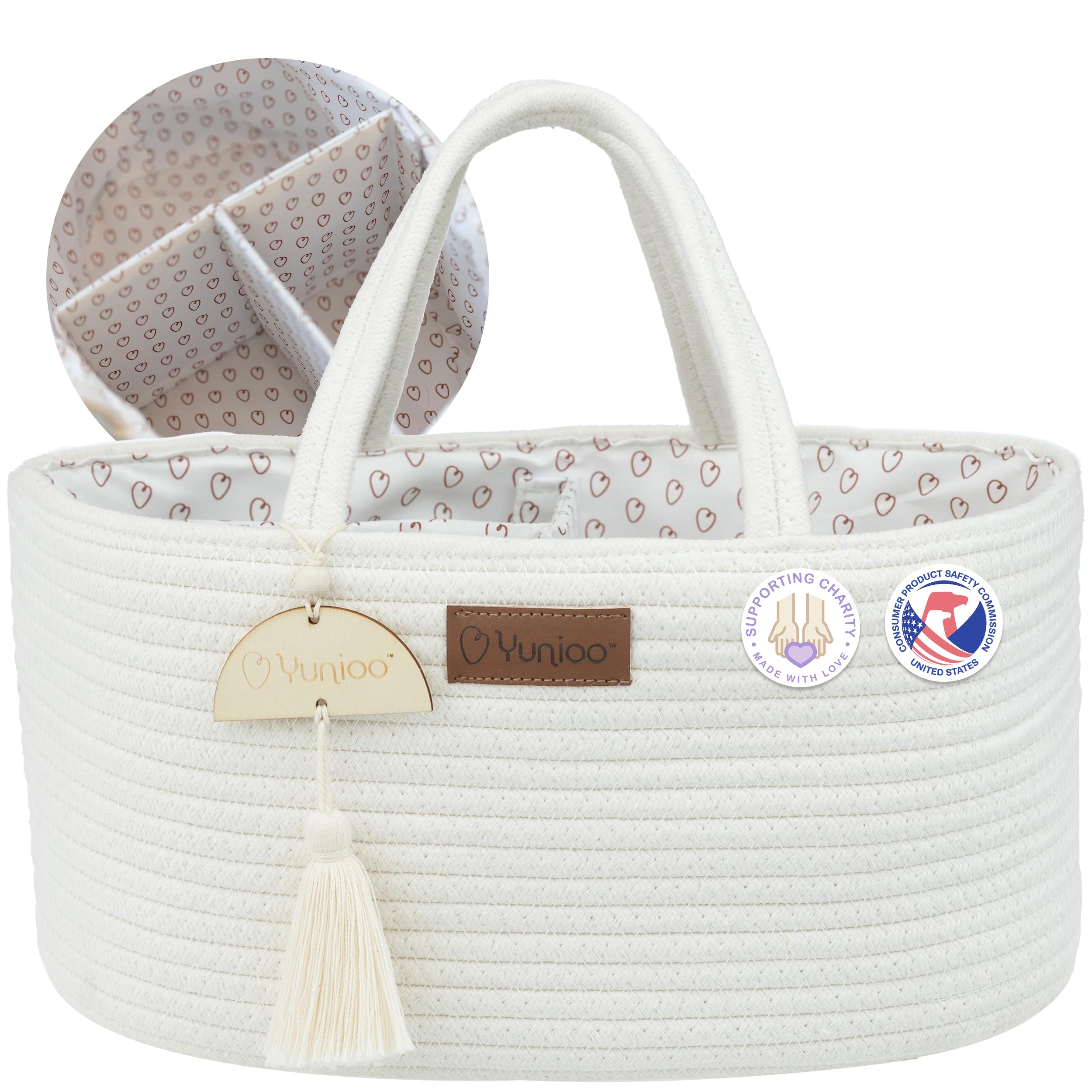Yunioo Nappy Caddy Organiser, Baby Caddy, Portable Diaper Changing Bag, Nursery Storage Basket with Sturdy Handles, Removable Dividers, Ideal for Baby Shower Gifts & Newborn Essentials