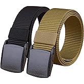 HOANAN 2 Pack Military Nylon Belt, 1.25" Wide No Metal Webbing Tactical Web Belt