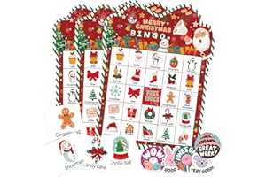 Christmas Bingo Game, 24 Players Christmas Bingo Cards,Christmas Party Game for Classroom Activities, School Carnivals, Offic