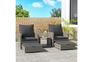 Suvivityse 5 Pieces Patio Furniture Set Rattan Wicker Sofa Outdoor Conversations Sets with Table and Ottomans for Garden, Poolside, Backyard (Grey)