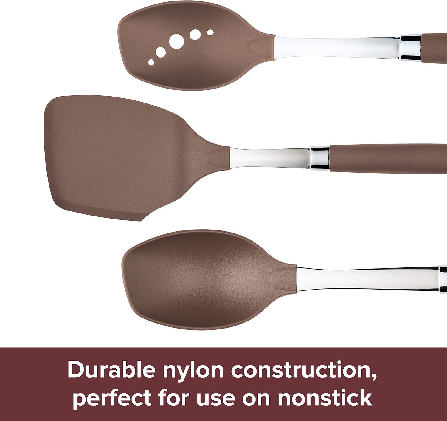Anolon Tools Set/Nonstick Nylon Cooking Utensils/Kitchen Gadgets Includes Spoons, Turners, Ladle, Meat Fork, Whisk, and Locking Tongs, 10 Piece, Bronze: Kitchen & Dining
