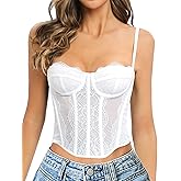 GainKee Lace Corset Tops for Women Lace Bustier Corset Top with Straps Women Corset Going Out Party Crop Top