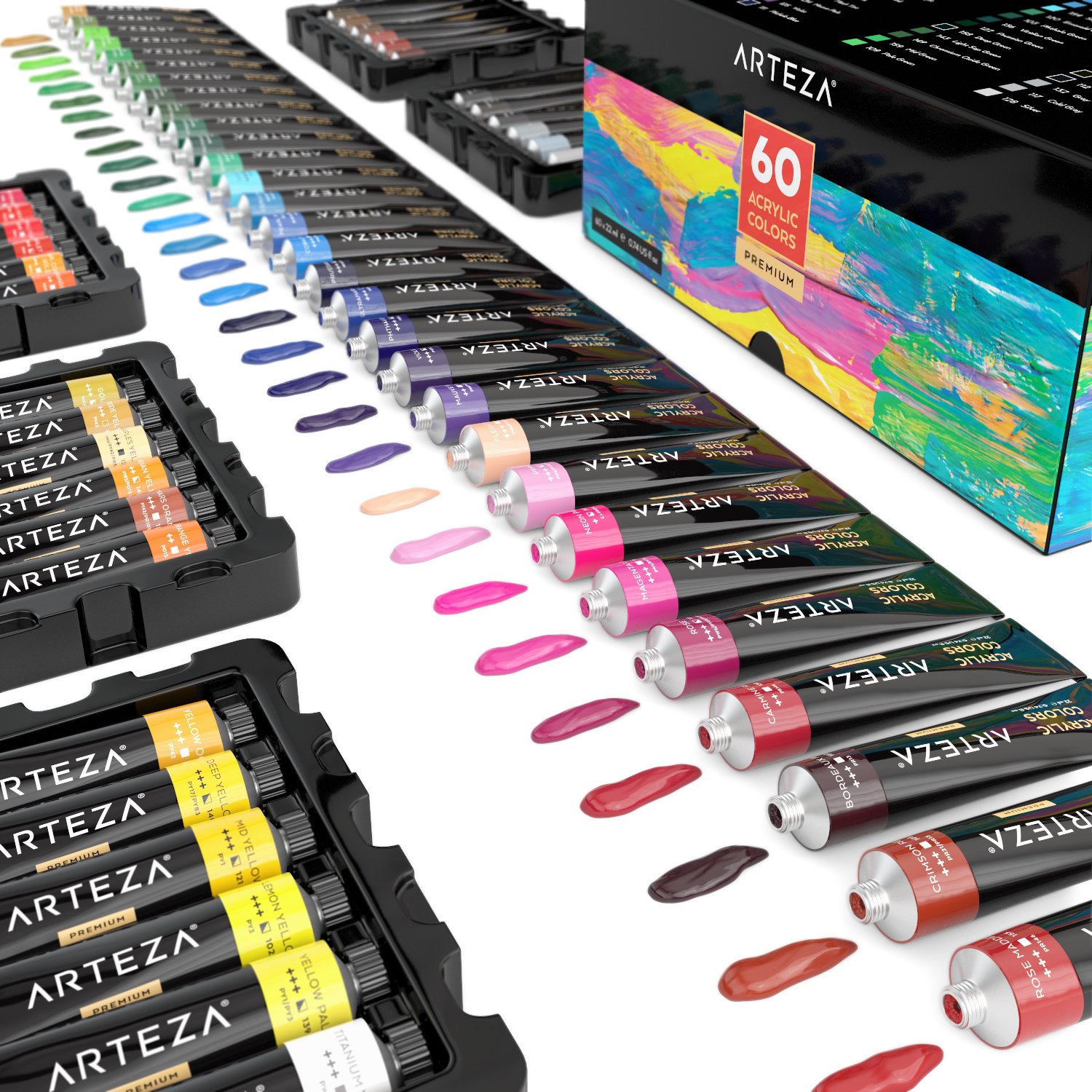 Arteza Acrylic Paint Set, 60 Colors/Tubes (22 ml, 0.74 oz.) with