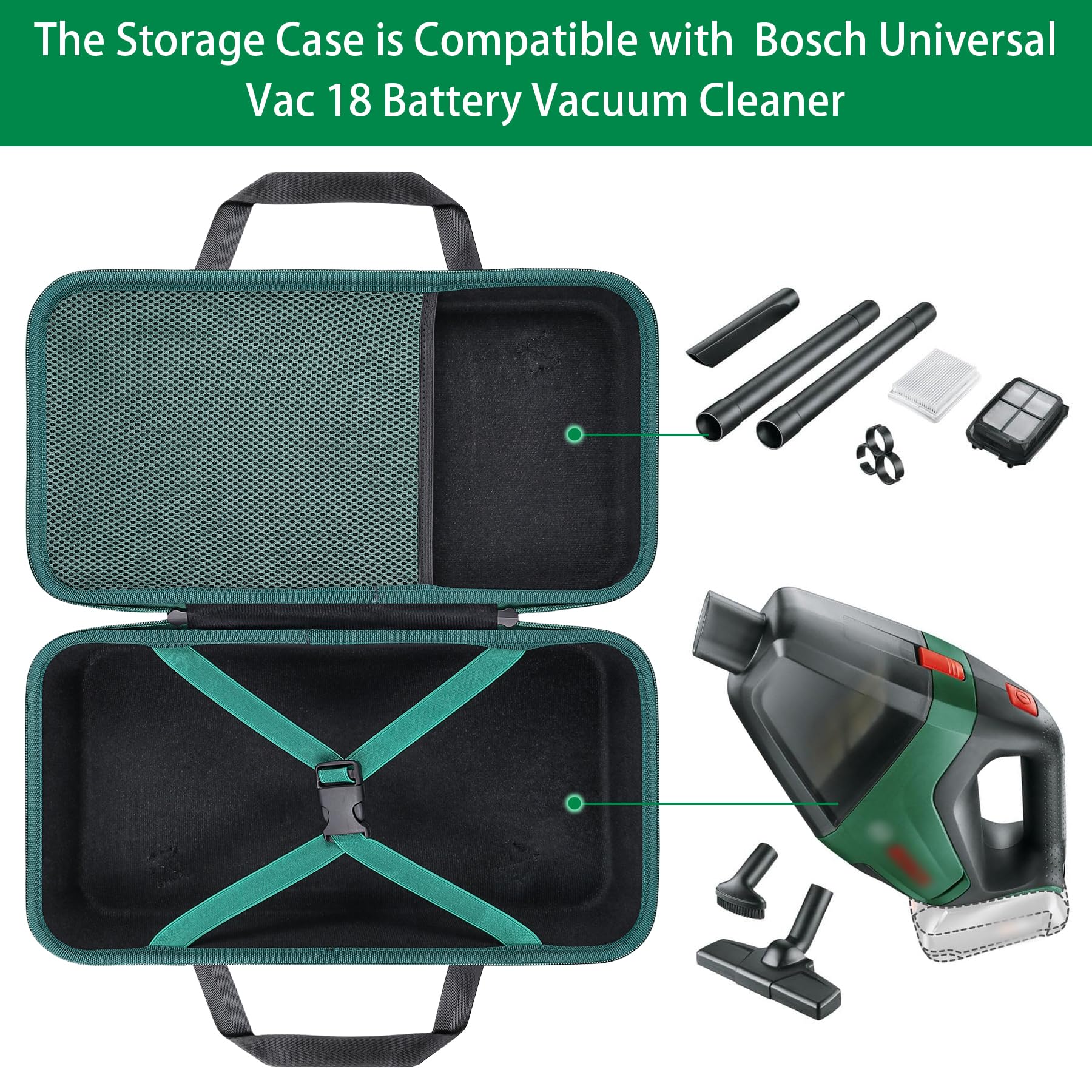 co2CREA Hart Tragbare Schutzhülle Etui Tasche für Bosch Home and Garden Akku-Handstaubsauger UniversalVac 18,Nur Tasche 3