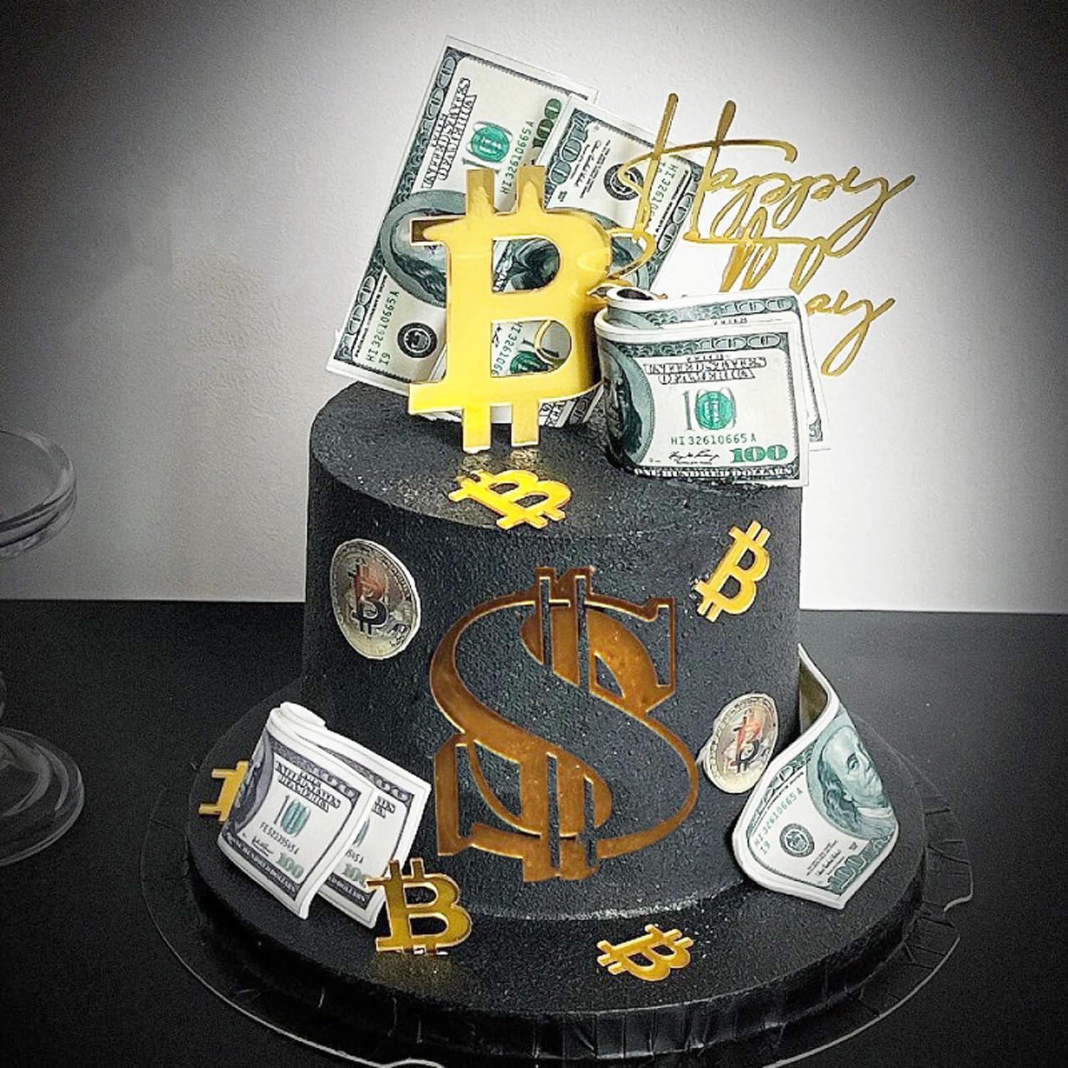 Photo 1 of 22PCS Dollar Note Cake Topper Cupcake Toppers Dollar Sign Money Decorations Money Theme Decorations for Birthday Party Halloween Thanksgiving Christmas Decor(gold)