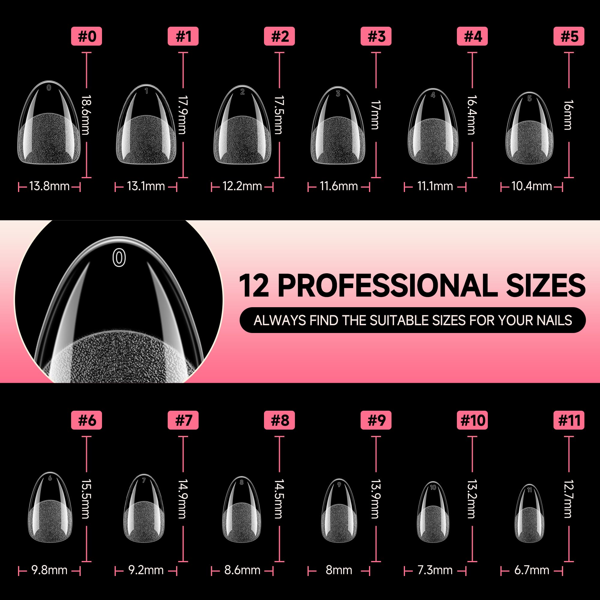 UNA GELLA Extra Short Almond Nail Tips 12 Sizes Short Almond Gel Nail Tips 120Pcs Soft Gel Clear Full Cover Nails Tips Acrylic False Nails Press On Nails for Extensions DIY Salon - Image 7