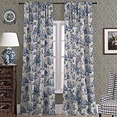 Blue Toile Window Curtains Drapes for Living Room 84 Inch Length 2 Panels Set Long Sheer Cotton Textured French Country Floral Vintage Victorian Semi Blackout Farmhouse Darkening Curtain for Bedroom