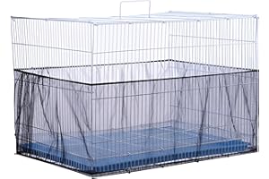 Filhome Adjustable Bird Cage Cover, Birdcage Seed Catcher Nylon Mesh Net Cover, Soft Airy Cage Net Stretchy Skirt Guard for Parrot Parakeet Macaw Round Square Cage (Black/L)