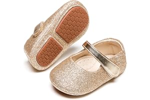 PHIRAMIN Baby Girls Mary Jane Flats - Infant Newborn Walking Shoes Soft Rubber Sole Princess Wedding