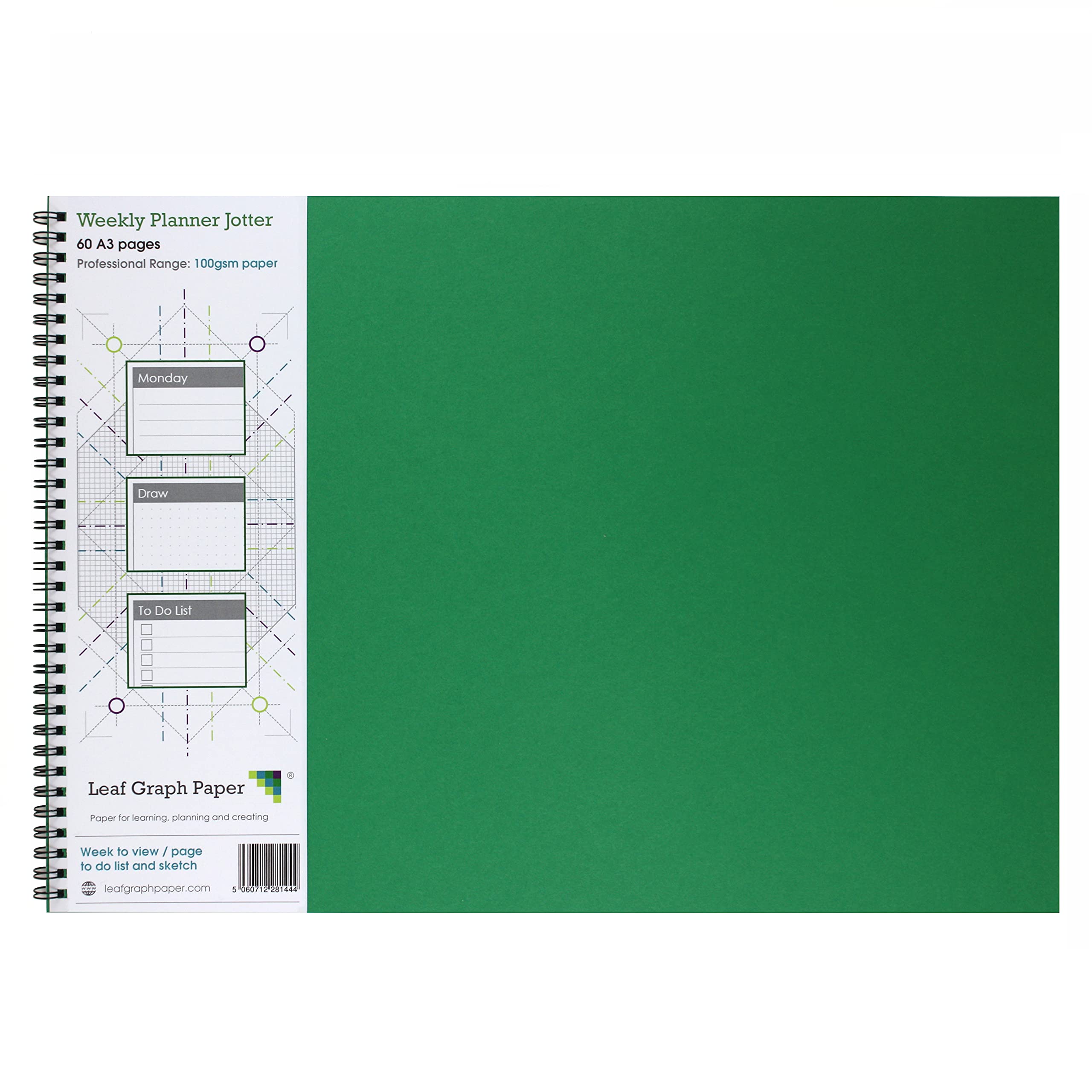 Leaf Graph A3 Weekly Planner, Week to View Wirebound Appointment Book, 60 Pages, White Paper, Desktop Academic Agenda and Daily Organizer
