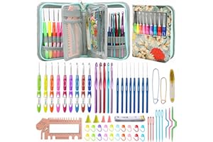 Dasonwin 60-Piece Ergonomic Crochet Hooks Set with Travel Case - Aluminum Crochet Needles Kit for Beginners & Experts, Arthritis-Friendly Design, Includes Stitch Markers & Accessories (Green)