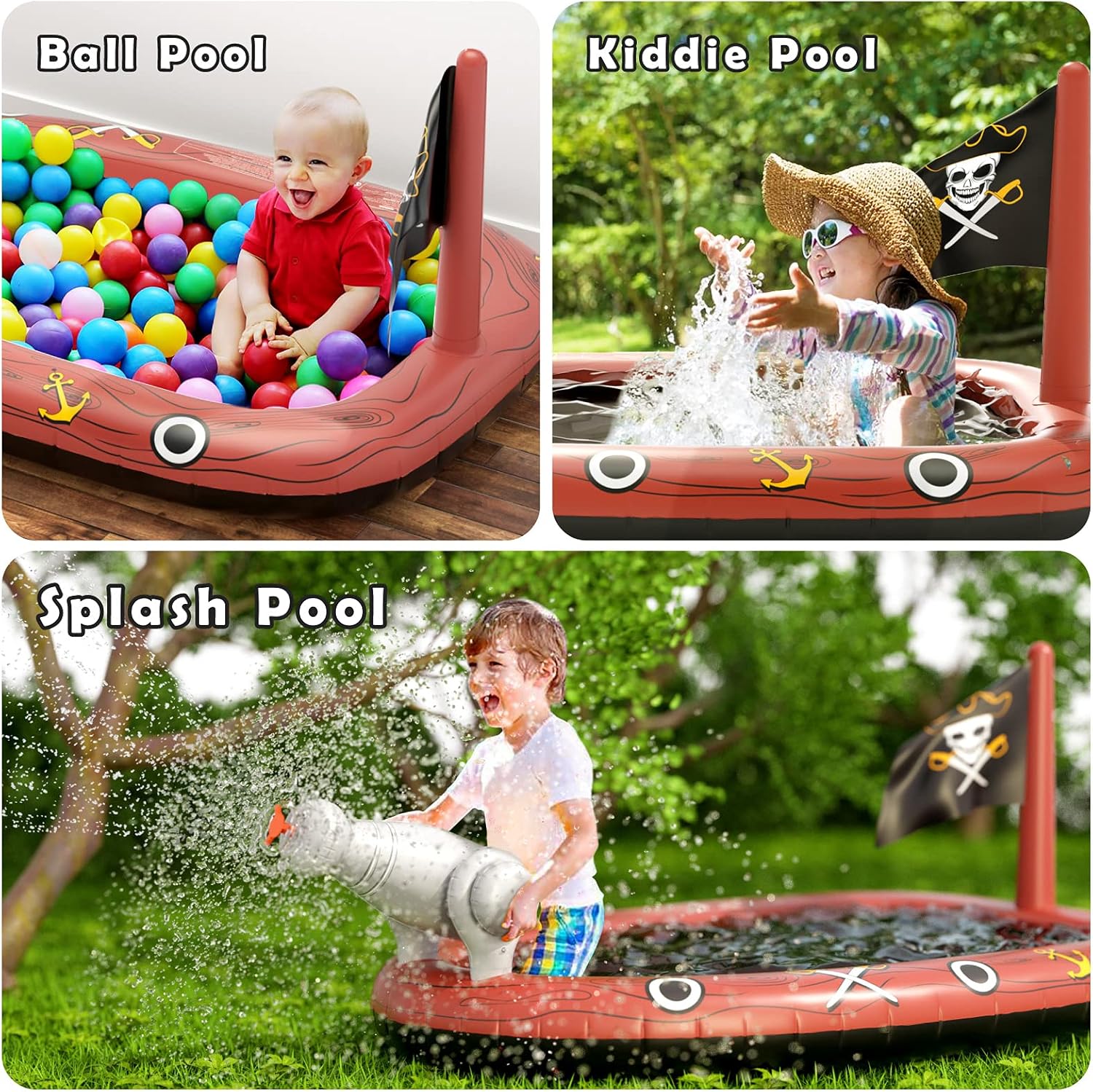 Jasonwell Inflatable Kiddie Pool Sprinkler - Splash Pad for Kids Toddler Pool Outside Children Pirate Ship Baby Pool Swimming Wading Pool Summer Outdoor Water Toys for Babies Boys Girls Yard Garden: Toys & Games