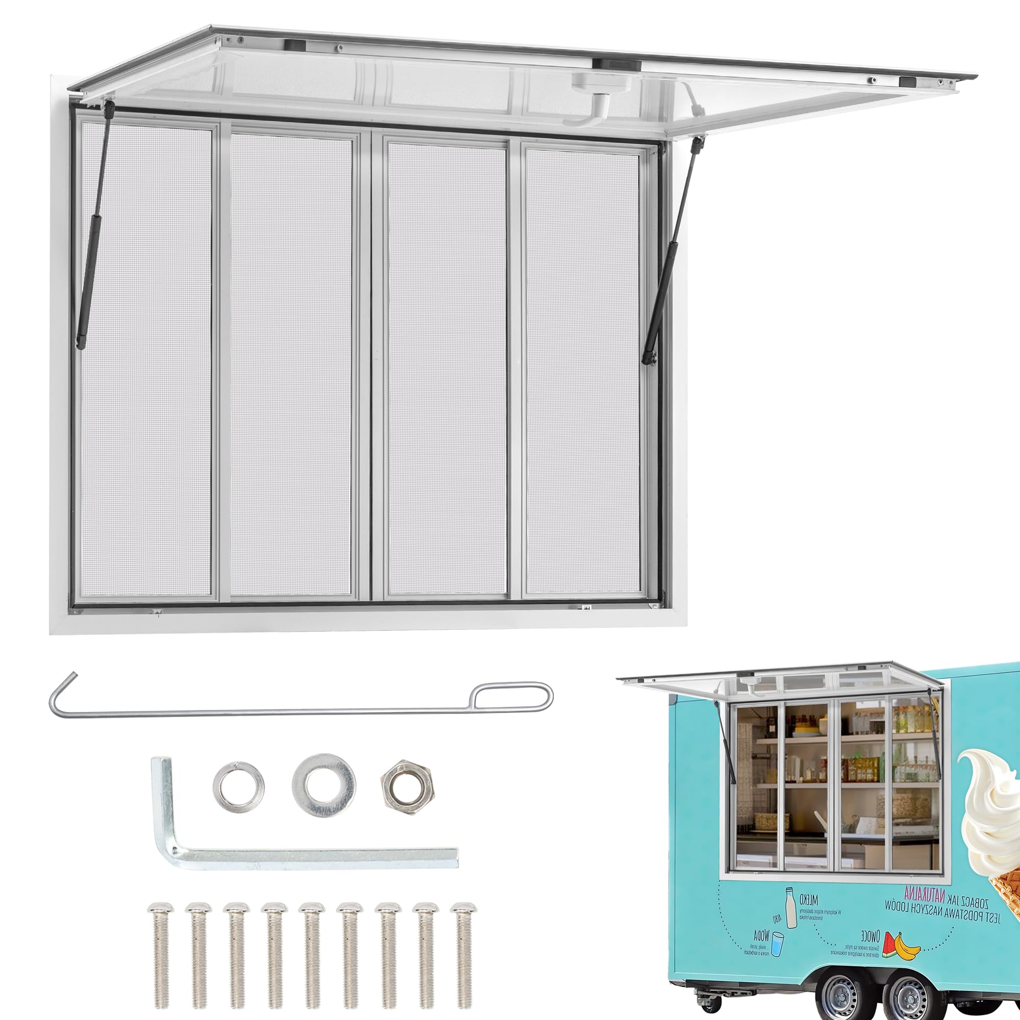 Photo 1 of LMYYGOO Concession Window 60 x 36 inch, Serving Window for Food Trucks Concession Trailers, Aluminum Alloy Food Truck Service Window with 4 Horizontal Sliding Screen Windows & Drag Hook(No Glass)