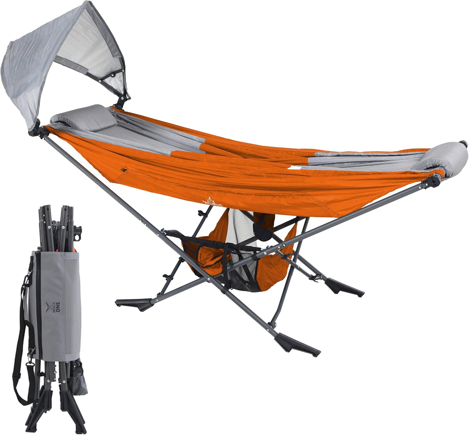 Mock ONE - Indoor Hammock Stand Portable Folding Cot, All-Inclusive Design for Indoor, Patio, Garden, Home Recreation Activities, and Festivals, Orange: Sports & Outdoors