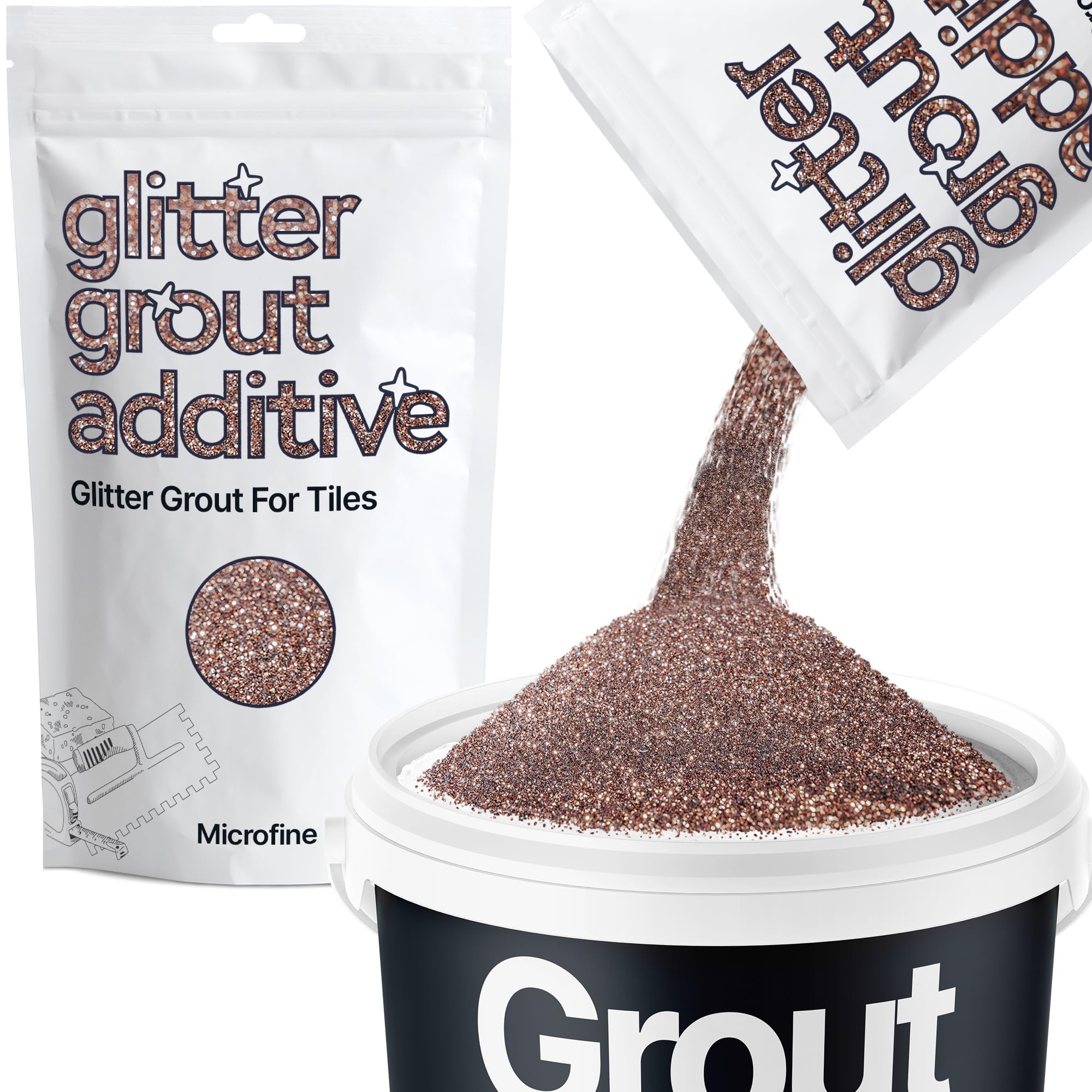 Hemway Bronze Brown Glitter Grout Additive Microfine 100g Metallic Flakes for Adding Sparkle to Kitchen & Bathroom Tiles | Enhance Your Indoor Grouting Projects with a Durable Sparkly Effect