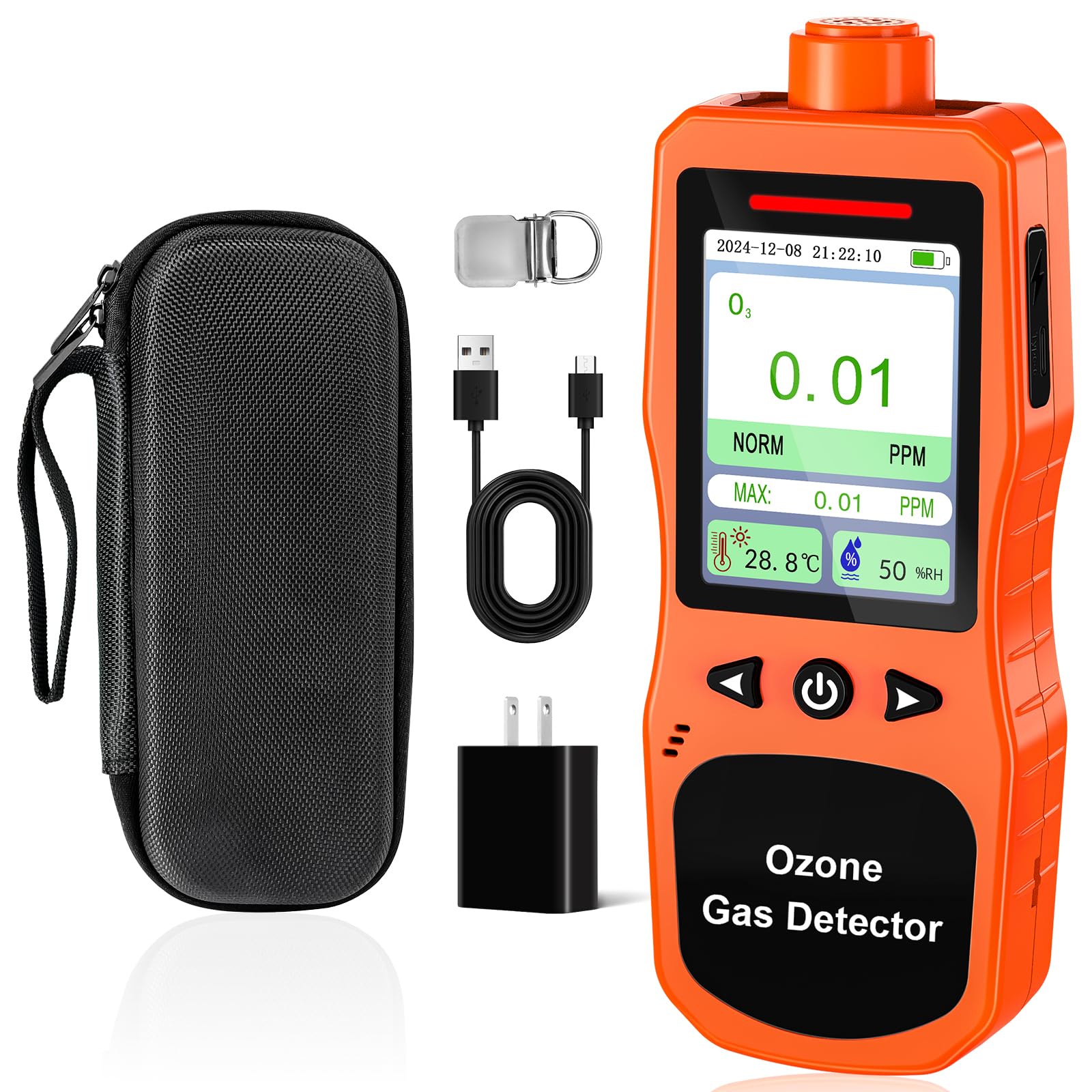 Photo 1 of ZYKYCX Portable Ozone Detector, 0-100 PPM Ozone Gas Monitor with 0.01 PPM High Resolution, 16H Long Battery Life, Ozone Meter with Alarm, O3 Air Quality Monitor with Temp & Humidity Tester, Orange