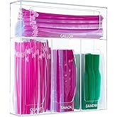 Aphbrada Acrylic Bag Storage Organizer for Kitchen Drawer, Food Storage Bag Organizer Holder Compatible with Ziplock, Glad, Hefty, Gallon, Quart, Sandwich & Snack Variety Size Bag (Clear)