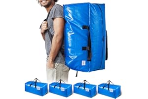 TAILI Heavy Duty Moving Bags, Cloth Storage Extra Large Tote Bag Container with Sturdy Zipper and Strong Handles, Blue, 4 Pac
