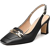 GOFOURTHAT Women's Pumps Slingback Chunky Block Heels Square Closed Toe Strappy Patent Pumps Comfortable Casual Party Dress Shoes 2.5 Inch