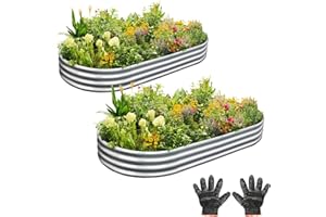 Gardeal Garden 2Pcs 4x2x1ft Galvanized Raised Garden Bed Kit - Metal Planter Boxes for Vegetables/Herbs/Flowers, Heavy-Duty Steel Outdoor Garden Box with Reinforced Edges