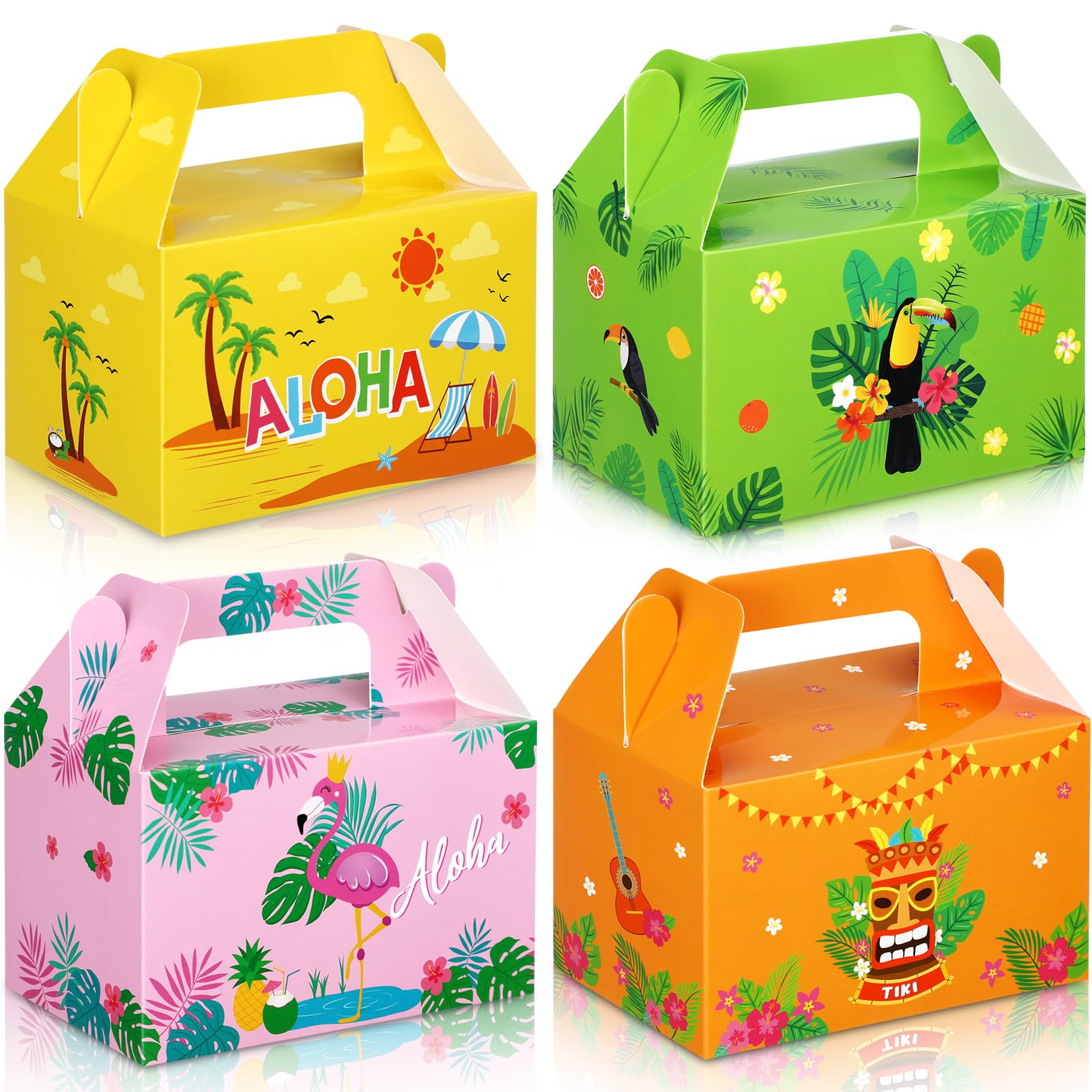 Photo 1 of Fuyoooo 36 Pcs Hawaiian Tropical Treat Boxes Luau Hawaii Colorful Aloha Goodie Candy Boxes with Handles for Summer Hawaiian Luau Birthday Baby Shower Party Supplies