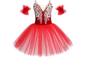 AFAVOM Toddler Ballet Leotards for Girls Glitter Tulle Skirt 2PCS Ruffle Sleeve Tutu Dresses with Hair Clip One Piece Outfits