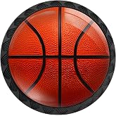 Artinhand 4 Pack Basketball Cabinet Knobs for Kitchen Bathroom | Sports Theme Drawer Pulls Round Black Dresser Handles Hardware for Desk Cupboard Wardrobe Closet Vanity Door Decor